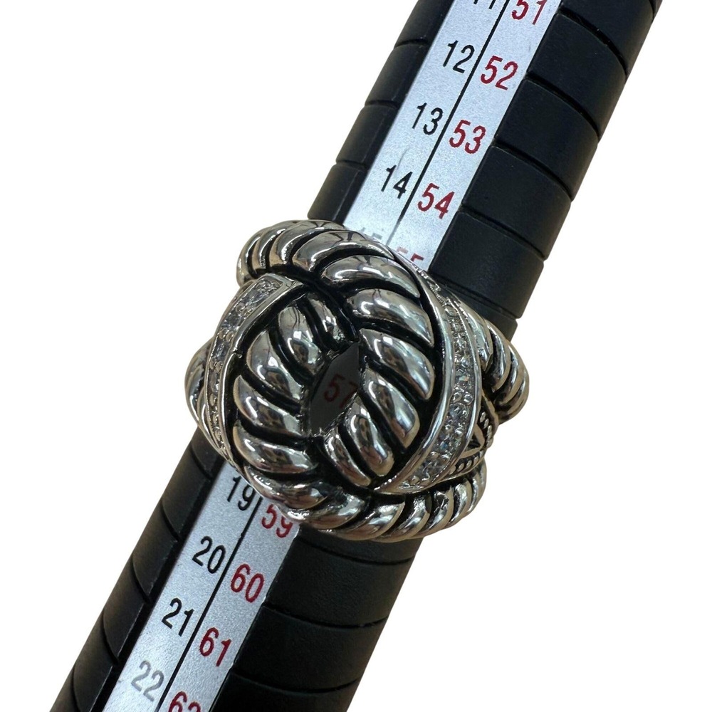 Premier Designs Silver Tone Rhinestone Cable Twist Knot Ring Statement Cocktail
